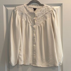 Ann Taylor Cream Button-Up Blouse with Lace